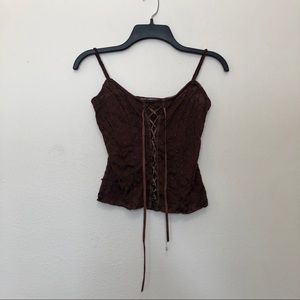 VINTAGE Brown Lace Tie Up Camisole